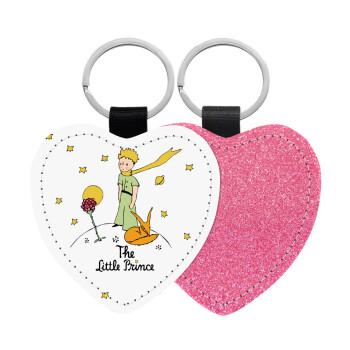 The Little prince classic, Μπρελόκ PU δερμάτινο glitter καρδιά ΡΟΖ