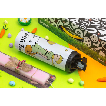 The Little prince classic, Easter candle,Travel Tumbler 2 Lids, with metal straw & cleaning brush & aromatic flat candle (30cm) (PINK)