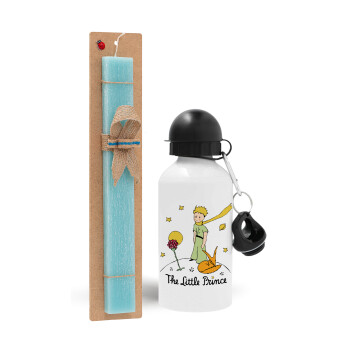 The Little prince classic, Easter Set, metallic aluminum water bottle (500ml) & scented flat candle (30cm) (TURQUOISE)