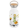 Metallic thermos (Stainless steel) White with wooden lid (bamboo), double-walled, 350ml