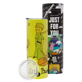 Ο μικρός πρίγκιπας classic, Neon Yellow Travel Tumbler θερμό, μεταλλικό καλαμάκι(Ανωξείδωτο 304 Food grade, BPA free, 600ml)