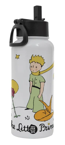 The Little prince classic — Metal mug thermo White with Straw and Spout Lid (Stainless steel), double wall, 950ml