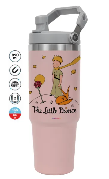 Ο μικρός πρίγκιπας classic — ΡΟΖ Travel Tumbler Θερμός με χερούλι και καλαμάκι 890ml