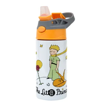 Ο μικρός πρίγκιπας classic, Παιδικό παγούρι θερμό, ανοξείδωτο, με καλαμάκι ασφαλείας, Πορτοκαλί/Γκρι (360ml) BPA-FREE