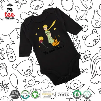 Ο μικρός πρίγκιπας classic, Μακρυμάνικο βρεφικό φορμάκι, 0-18 μηνών, ΜΑΥΡΟ, 100% Organic Cotton