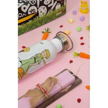 Ο μικρός πρίγκιπας classic, Πασχαλινή Λαμπάδα με παγούρι μεταλλικό (620ml, stainless steel) & κερί αρωματικό πλακέ (30cm) (ΡΟΖ)