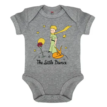 Ο μικρός πρίγκιπας classic, Βρεφικό φορμάκι μωρού, 0-18 μηνών, ΓΚΡΙ ΜΕΛΑΝΖΕ, 100% Organic Cotton, κοντομάνικο
