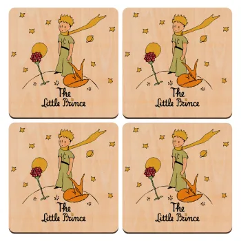 The Little prince classic, ΣΕΤ x4 Σουβέρ ξύλινα τετράγωνα plywood (9cm)