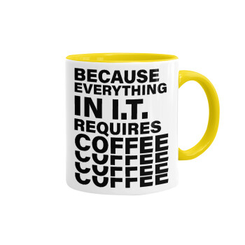 Because everything in I.T. requires coffee, Mug colored yellow, ceramic, 330ml