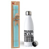 Easter Set, metallic stainless steel water bottle (750ml) & aromatic flat Easter candle (30cm) (TURQUOISE)
