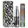 Easter Set, metallic stainless thermos flask (500ml) & scented flat Easter candle (30cm) (GRAY)