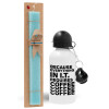 Easter Set, metallic aluminum water bottle (500ml) & scented flat candle (30cm) (TURQUOISE)