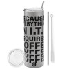 Tumbler stainless steel Silver 600ml, with metal straw & cleaning brush