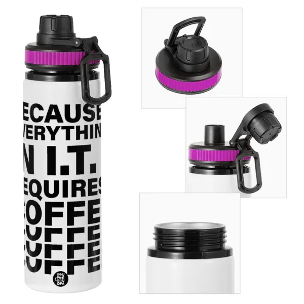 Because everything in I.T. requires coffee — Metallic water bottle with safety lid, 850ml aluminum