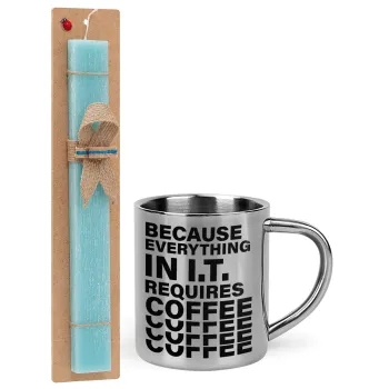 Because everything in I.T. requires coffee, Πασχαλινή Λαμπάδα με μεταλλική κούπα θερμό (300ml) & κερί αρωματικό πλακέ (30cm) (ΤΙΡΚΟΥΑΖ)