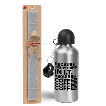 Because everything in I.T. requires coffee, Easter Set, metallic silver aluminum water bottle (500ml) & aromatic flat Easter candle (30cm) (GRAY)