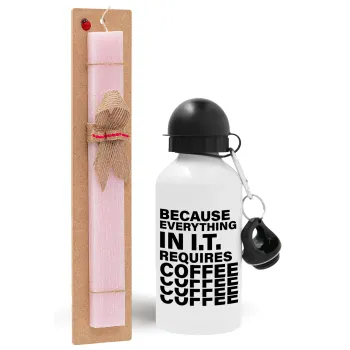 Because everything in I.T. requires coffee, Easter Set, metallic aluminum bottle (500ml) & aromatic flat Easter candle (30cm) (PINK)