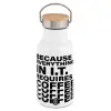 Metallic thermos (Stainless steel) White with wooden lid (bamboo), double-walled, 350ml