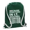 Backpack pouch GYMBAG BOTTLE GREEN, with pocket (40x48cm) & thick white cords
