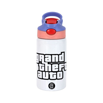 GTA (grand theft auto), Children's hot water bottle, stainless steel, with safety straw, pink/purple (350ml)
