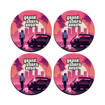 GTA (grand theft auto), SET of 4 round wooden coasters (9cm)
