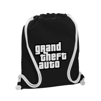GTA (grand theft auto), Τσάντα πλάτης πουγκί GYMBAG Μαύρη, με τσέπη (40x48cm) & χονδρά λευκά κορδόνια