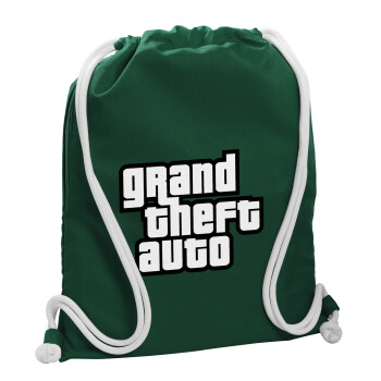 GTA (grand theft auto), Τσάντα πλάτης πουγκί GYMBAG BOTTLE GREEN, με τσέπη (40x48cm) & χονδρά λευκά κορδόνια