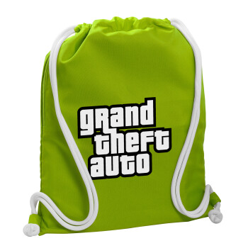 GTA (grand theft auto), Τσάντα πλάτης πουγκί GYMBAG LIME GREEN, με τσέπη (40x48cm) & χονδρά κορδόνια