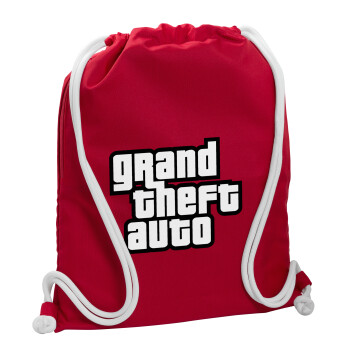 GTA (grand theft auto), Τσάντα πλάτης πουγκί GYMBAG Κόκκινη, με τσέπη (40x48cm) & χονδρά κορδόνια