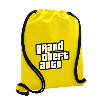 GTA (grand theft auto), Τσάντα πλάτης πουγκί GYMBAG Κίτρινη, με τσέπη (40x48cm) & χονδρά κορδόνια