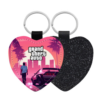 GTA (grand theft auto), Μπρελόκ PU δερμάτινο glitter καρδιά ΜΑΥΡΟ