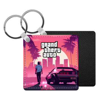 GTA (grand theft auto), Μπρελόκ Δερματίνη, τετράγωνο ΜΑΥΡΟ (5x5cm)