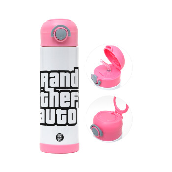 GTA (grand theft auto), Παιδικό παγούρι θερμό, ανοξείδωτο, με καλαμάκι ασφαλείας, ΡΟΖ (500ml)