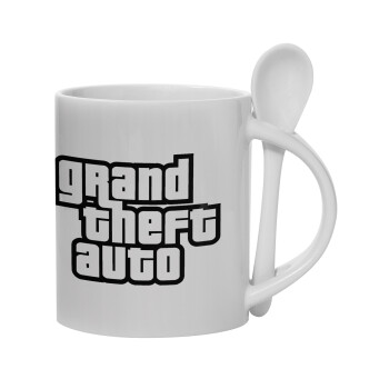 GTA (grand theft auto), Ceramic coffee mug with Spoon, 330ml (1pcs)
