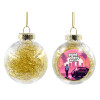 Transparent Christmas tree ball ornament with gold filling 8cm