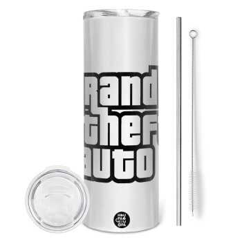 GTA (grand theft auto), Tumbler ποτήρι θερμό από ανοξείδωτο ατσάλι 600ml, με μεταλλικό καλαμάκι & βούρτσα καθαρισμού