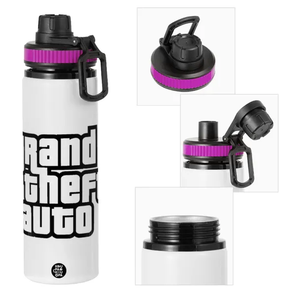 GTA (grand theft auto) — Metallic water bottle with safety lid, 850ml aluminum