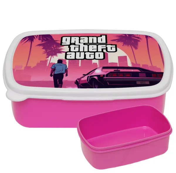 GTA (grand theft auto) — PINK kids' plastic lunch box (BPA-free), L18 x W13 x H6cm