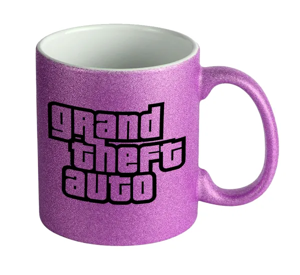 GTA (grand theft auto) — Κούπα Μωβ Glitter που γυαλίζει, κεραμική, 330ml