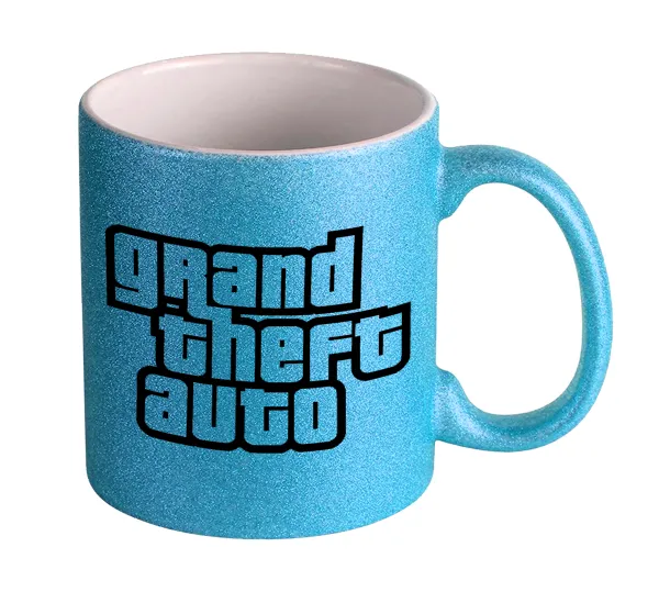 GTA (grand theft auto) — Light blue glitter mug that sparkles, ceramic, 330ml