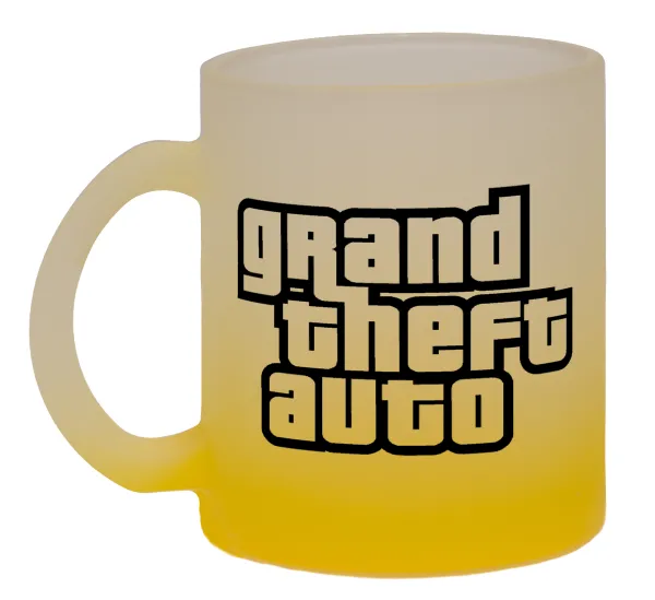 GTA (grand theft auto) — Two-tone glass mug with matte yellow base, 330ml