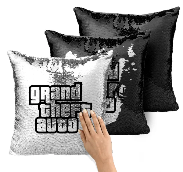 GTA (grand theft auto) — Magic sofa cushion with black sequins, 40x40cm, filling included