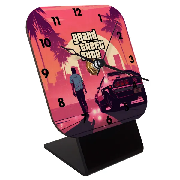 GTA (grand theft auto) — Quartz Table clock in natural wood (10cm)