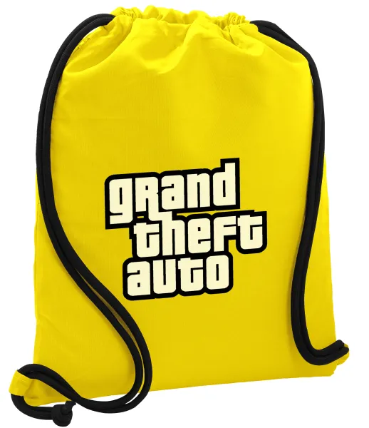 GTA (grand theft auto) — Τσάντα πλάτης πουγκί GYMBAG Κίτρινη, με τσέπη (40x48cm) & χονδρά κορδόνια