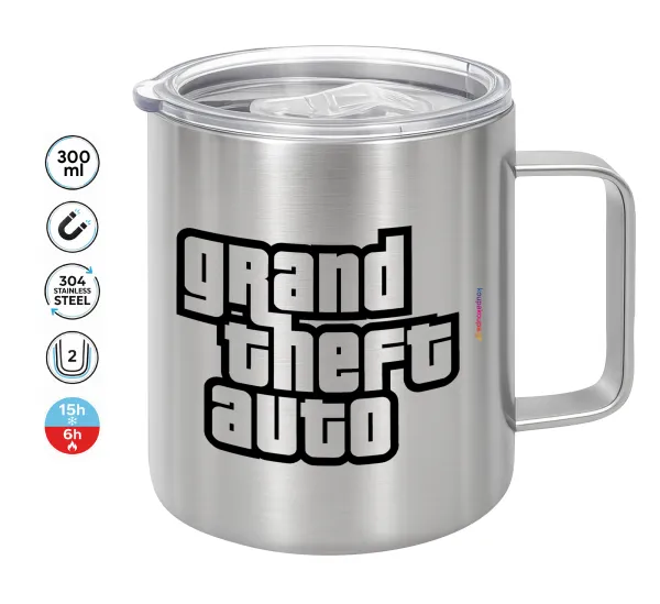 GTA (grand theft auto) — Double-walled stainless steel mug 300ml with temperature-retaining lid