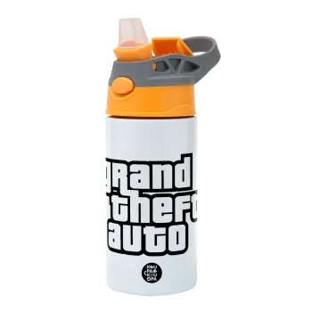 GTA (grand theft auto), Παιδικό παγούρι θερμό, ανοξείδωτο, με καλαμάκι ασφαλείας, Πορτοκαλί/Γκρι (360ml) BPA-FREE