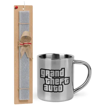 GTA (grand theft auto), Easter Set, metallic thermal cup (300ml) & Easter aromatic flat candle (30cm) (GRAY)