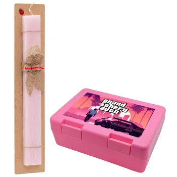 GTA (grand theft auto), Easter Set, children's snack container PINK & scented flat Easter candle (30cm) (PINK)