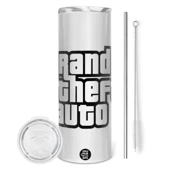 GTA (grand theft auto), Tumbler ποτήρι θερμό από ανοξείδωτο ατσάλι 600ml, με μεταλλικό καλαμάκι & βούρτσα καθαρισμού