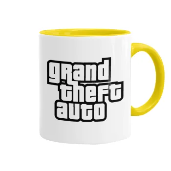 GTA (grand theft auto), Κούπα χρωματιστή κίτρινη, κεραμική, 330ml